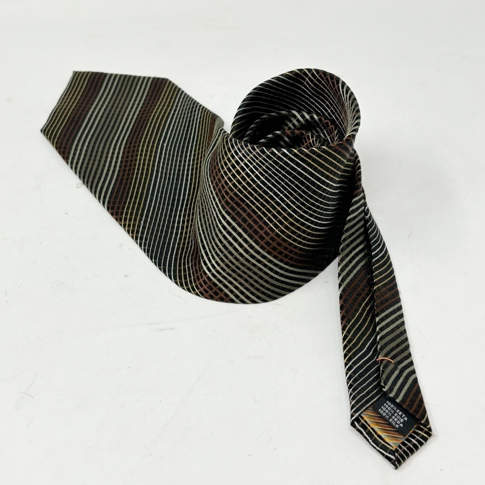 PEACOCK Men’s Diagonal Striped Neutral Browns Hand Made 100% Silk Tie 58”